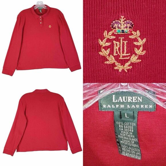 Polo Ralph Lauren LRL Sweater Pullover Henley Women’s Size Large L Red - Picture 1 of 7